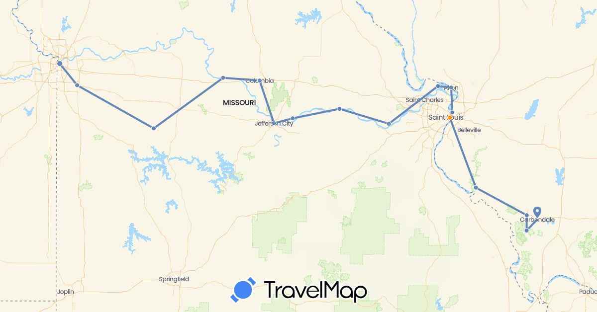 TravelMap itinerary: cycling, train, hitchhiking in United States (North America)